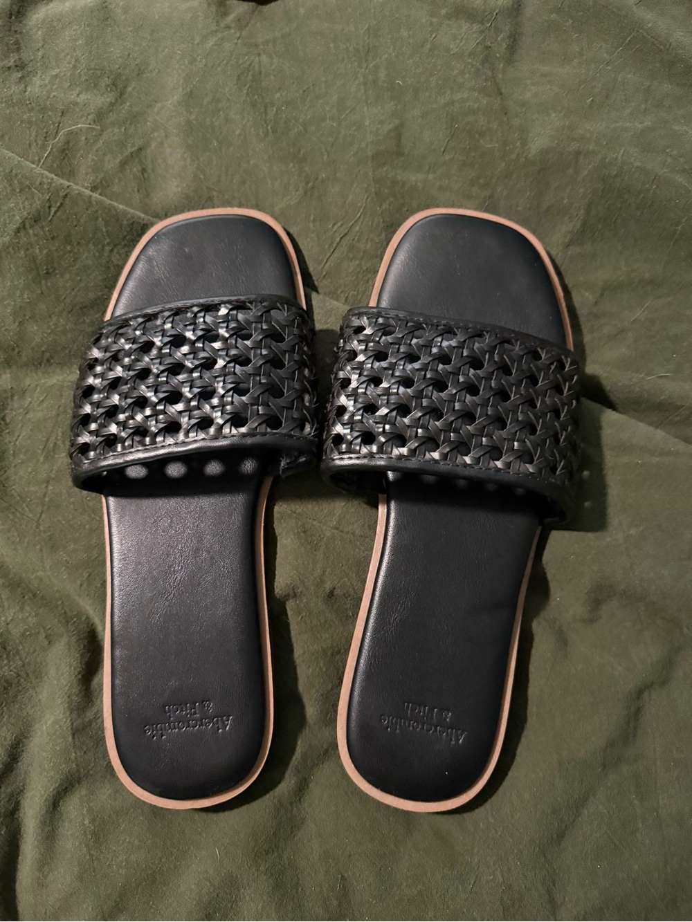 Abercrombie & Fitch Black Woven Slide Sandals